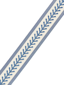 2" Wide French Blue Navy Ivory Embroidered Drapery Tape Trim
