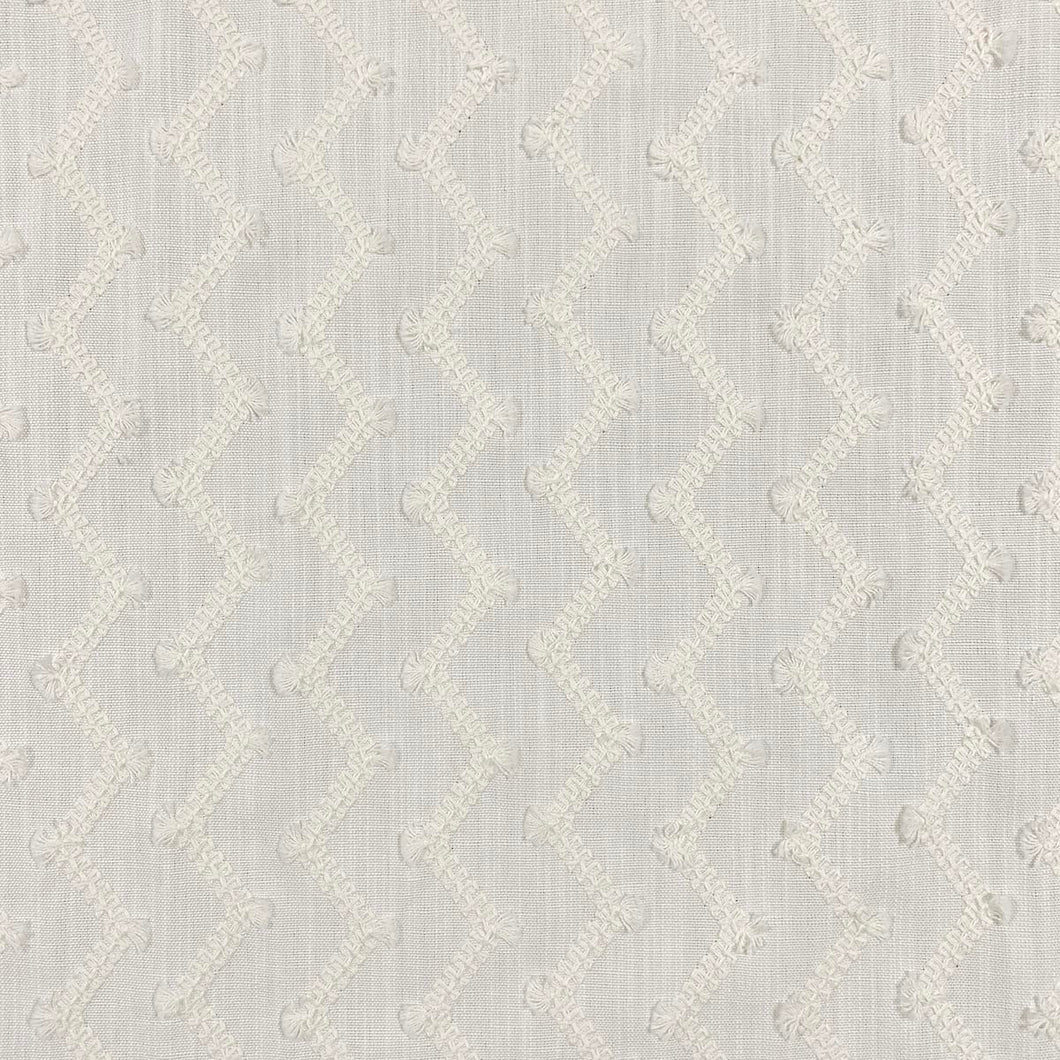 Ivory Cream Embroidered Geometric Drapery Fabric
