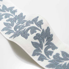 Load image into Gallery viewer, 3.75" Wide Linen Cotton White French Blue Floral Embroidered Drapery Tape Trim