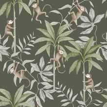 Load image into Gallery viewer, Schumacher Jungle Friends Wallpaper 6935 / Pewter Green