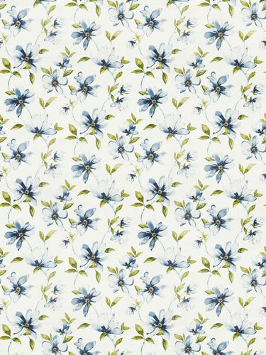 Cotton Cream Navy Blue Yellow Green Floral Upholstery Drapery Fabric FB