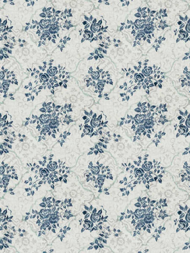 Linen Cotton Cream Grey Navy Blue Aqua Floral Drapery Fabric FB