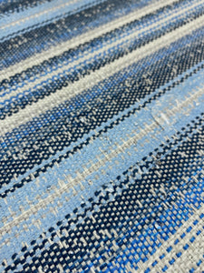 Designer Water & Stain Resistant Navy Blue Cerulean Grey Cream Stripe Upholstery Fabric STA 5072