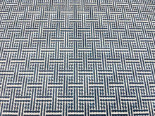 Load image into Gallery viewer, Indoor Outdoor Navy Blue White Off White Geometric Fret Upholstery Fabric