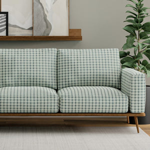 Stain Resistant Teal Aqua Blue Check Plaid Upholstery Drapery Fabric
