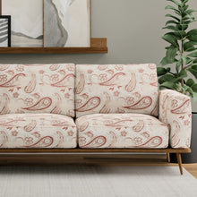 Load image into Gallery viewer, Cream Blue Rusty Red Floral Paisley Upholstery Fabric