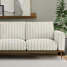 Load image into Gallery viewer, Stain Resistant Cream Olive Green Stripe Upholstery Drapery Fabric
