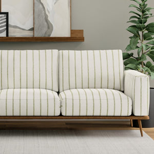 Stain Resistant Cream Olive Green Stripe Upholstery Drapery Fabric