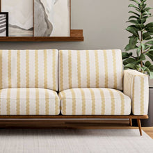 Load image into Gallery viewer, Crypton Green Mustard Art Deco Stripe Upholstery Fabric