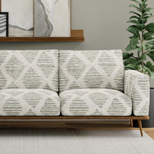 Load image into Gallery viewer, Stain Resistant Cream Grey Seafoam Green Blue Geometric Upholstery Drapery Fabric