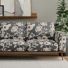 Load image into Gallery viewer, Charcoal Black Ivory Floral Upholstery Fabric