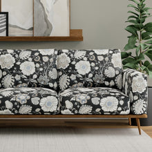 Load image into Gallery viewer, Charcoal Black Ivory Taupe Floral Upholstery Fabric