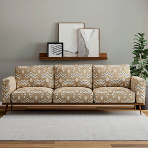 Heavy Duty Tan Beige Charcoal Grey Ethnic Geometric Upholstery Fabric