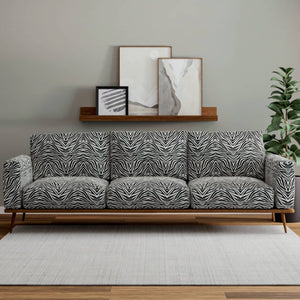Heavy Duty Black Off White Tiger Microfiber Animal Pattern Upholstery Fabric