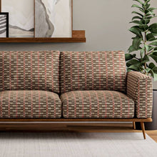 Load image into Gallery viewer, Heavy Duty Brown Red Cream Stripe Tweed Ethnic Geometric Upholstery Fabric