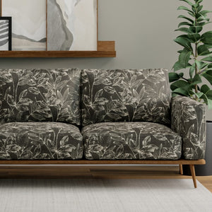 Charcoal Black Ivory Floral Upholstery Fabric
