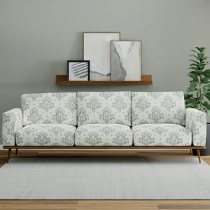 Stain Resistant Cream Beige Teal Blue Ikat Upholstery Drapery Fabric