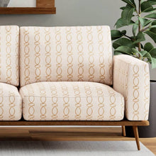 Load image into Gallery viewer, Oatmeal Beige Herringbone Mustard Gold Embroidered Geometric Upholstery Fabric