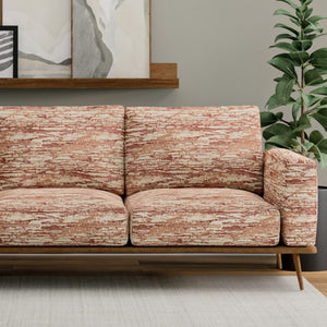 Cream Rusty Red Orange Abstract Upholstery Fabric