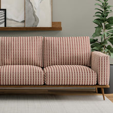 Load image into Gallery viewer, Rusty Red Coral Cream Woven Stripe Upholstery Fabric