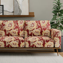 Load image into Gallery viewer, Taupe Red Mustard Yellow Cream Floral Chenille Upholstery Fabric