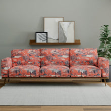 Load image into Gallery viewer, Red Teal Beige Asian Chinoiserie Cotton Drapery Upholstery Fabric