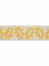 Load image into Gallery viewer, 3.75" Wide Linen Cotton Natural Yellow Mustard Floral Embroidered Drapery Tape Trim