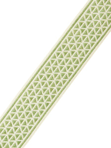 2.5" Wide Ivory Green Geometric Embroidered Drapery Tape Trim