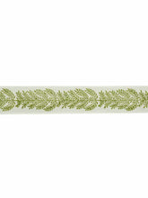 Load image into Gallery viewer, 2.38&quot; Wide Linen Off White Green Block Printed Floral Drapery Tape Trim