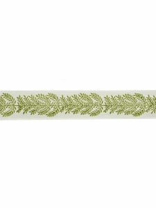 2.38" Wide Linen Off White Green Block Printed Floral Drapery Tape Trim