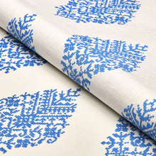 Load image into Gallery viewer, SCHUMACHER ZINDA EMBROIDERY FABRIC 70225 Blue on Ivory