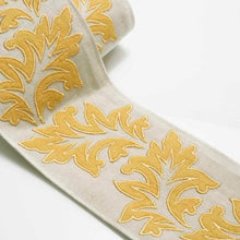 Load image into Gallery viewer, 3.75" Wide Linen Cotton Natural Yellow Mustard Floral Embroidered Drapery Tape Trim