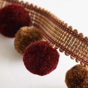 1.5" Wide Red Burgundy Orange Pom Pom Fringe Tape
