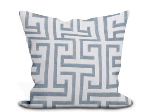 Custom Pillow Cover in Geometric Thibaut Ming Trail in Light Blue - Both Sides
