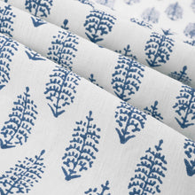 Load image into Gallery viewer, Cream Navy Blue Small Print Botanical Linen Drapery Fabric FB