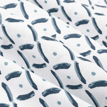 Load image into Gallery viewer, Linen Cotton Cream Navy Blue Teal Geometric Upholstery Drapery Fabric FB