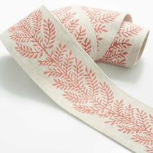 Load image into Gallery viewer, 2.38&quot; Wide Linen Oatmeal Neutral Coral Block Printed Floral Drapery Tape Trim