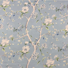 Load image into Gallery viewer, Sky Blue Green Cream Floral Cotton Sateen Upholstery Drapery Fabric