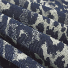 Load image into Gallery viewer, Bella Dura Indoor Outdoor Tiki Animal Pattern Cheetah Navy Blue Light Grey Upholstery Drapery Fabric FB