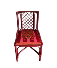 Load image into Gallery viewer, Red Rattan Chair in Schumacher’s Jokhang Tiger Velvet in Pink &amp; Red II