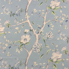 Load image into Gallery viewer, Sky Blue Green Cream Floral Cotton Sateen Upholstery Drapery Fabric