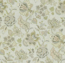 Load image into Gallery viewer, Cotton Aqua Seafoam Blue Green Grey Beige Floral Jacobean Upholstery Drapery Fabric