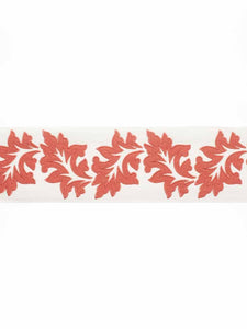 3.75" Wide Linen Cotton Ivory Coral Floral Embroidered Drapery Tape Trim