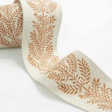 Load image into Gallery viewer, 2.38" Wide Linen Oatmeal Burnt Orange Block Printed Floral Drapery Tape Trim
