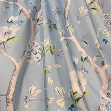 Load image into Gallery viewer, Sky Blue Green Cream Floral Cotton Sateen Upholstery Drapery Fabric