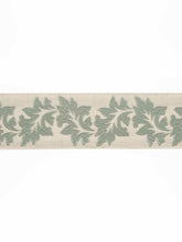 Load image into Gallery viewer, 3.75&quot; Wide Linen Cotton Natural Seafoam Aqua Floral Embroidered Drapery Tape Trim