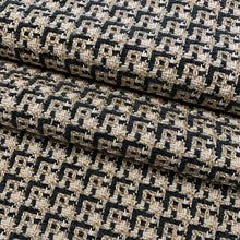 Load image into Gallery viewer, Black Golden Beige Geometric MCM Tweed Upholstery Fabric