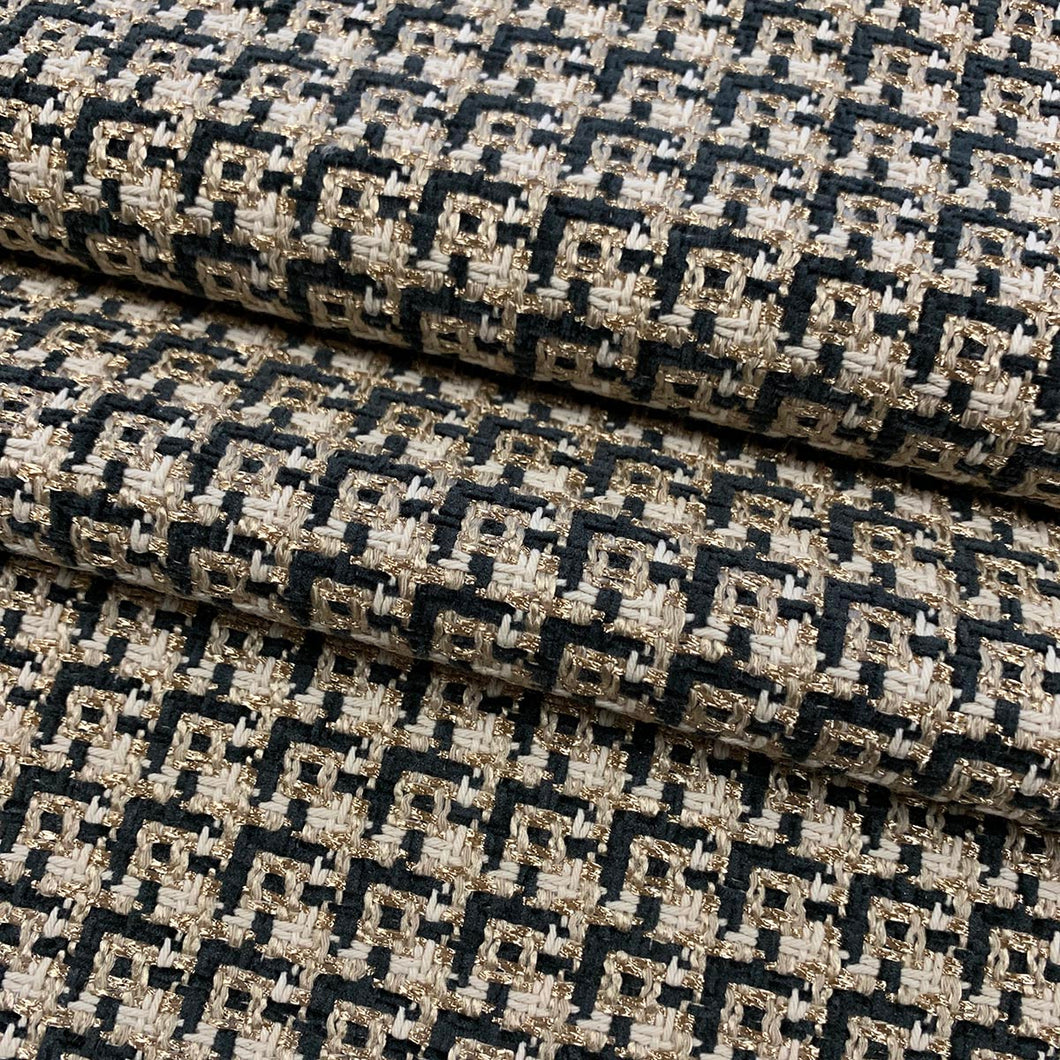 Black Golden Beige Geometric MCM Tweed Upholstery Fabric