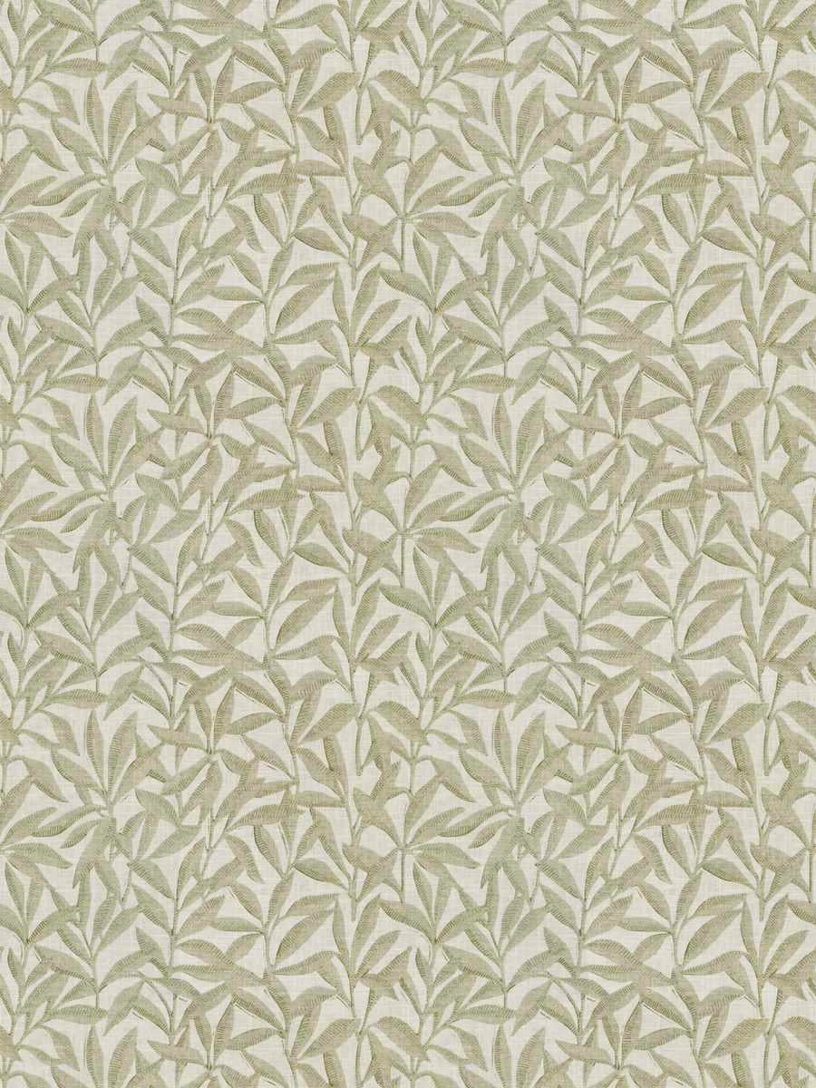 Cream Light Olive Green Brown Botanical Linen Cotton Drapery Fabric FB