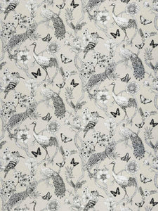 Cream White Black Peacock Cheetah Floral Bird Linen Blend Upholstery Drapery Fabric FB